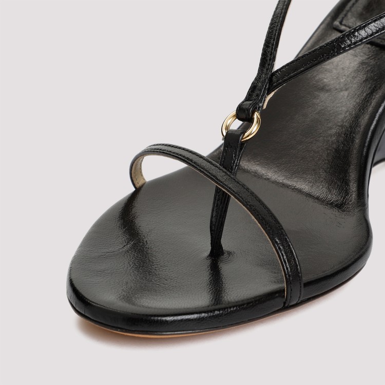 Shop Khaite Marion Ankle Strap Wedge Black Leather Sandals