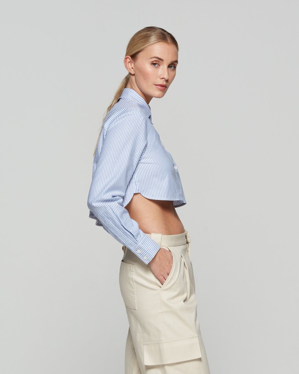 Shop Serena Bute Striped Summer Cropped Shirt - Blue/white