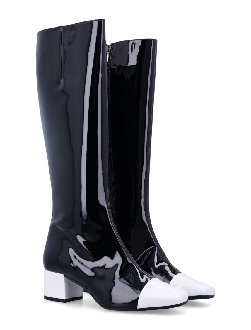 Carel Paris High Block Heel Two-tone Knee Boots In Black