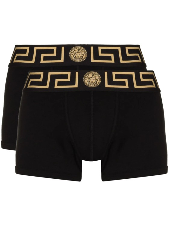 Shop Versace La Greca Black Boxers (set Of 2)