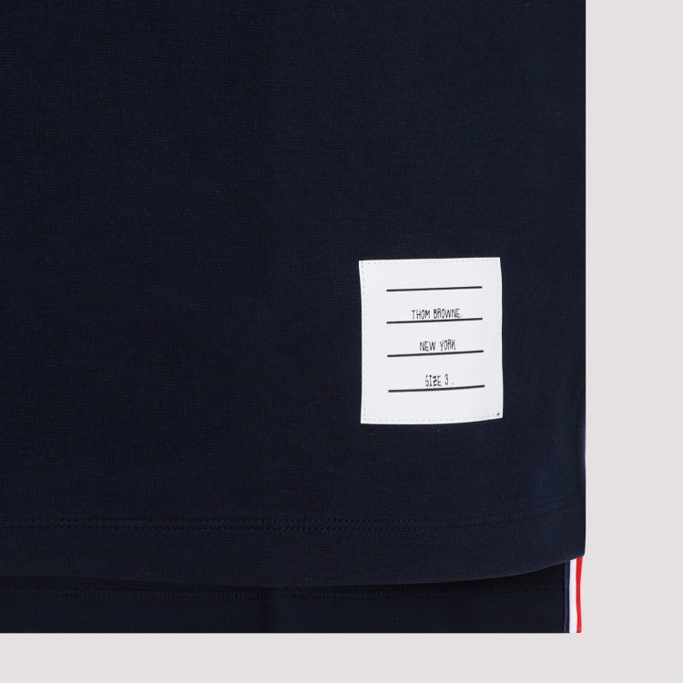 Shop Thom Browne Short-sleeved Navy Cotton T-shirt In Blue
