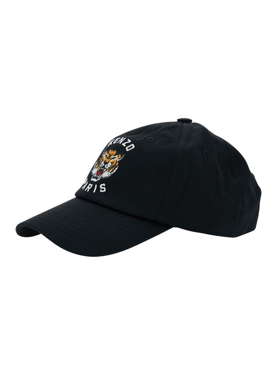 Kenzo Black Baseball Cap With Tiger And Logo Embroidery In Cotton