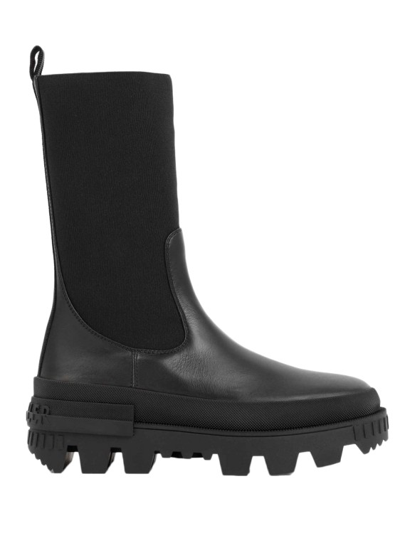 Shop Moncler Leather Logo Boots In Black