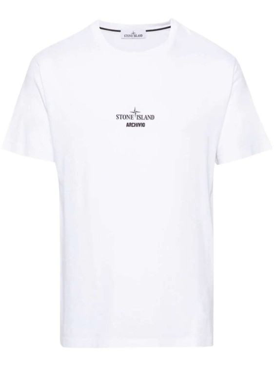 Shop Stone Island Logo Print At The Chest White Cotton T-shirt