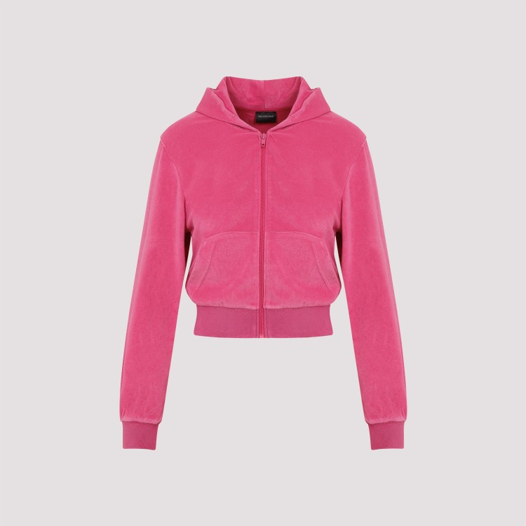 Balenciaga Women's Bb Motel Zip-up Hoodie Fitted In Dark Pink In Pink