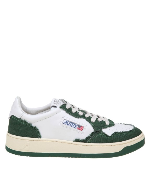 Shop Autry Sneakers In White And Green Leather And Canvas In Grey