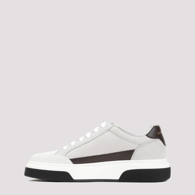 Shop Ferragamo Grey Cloud Suede Leather Cassina Sneakers