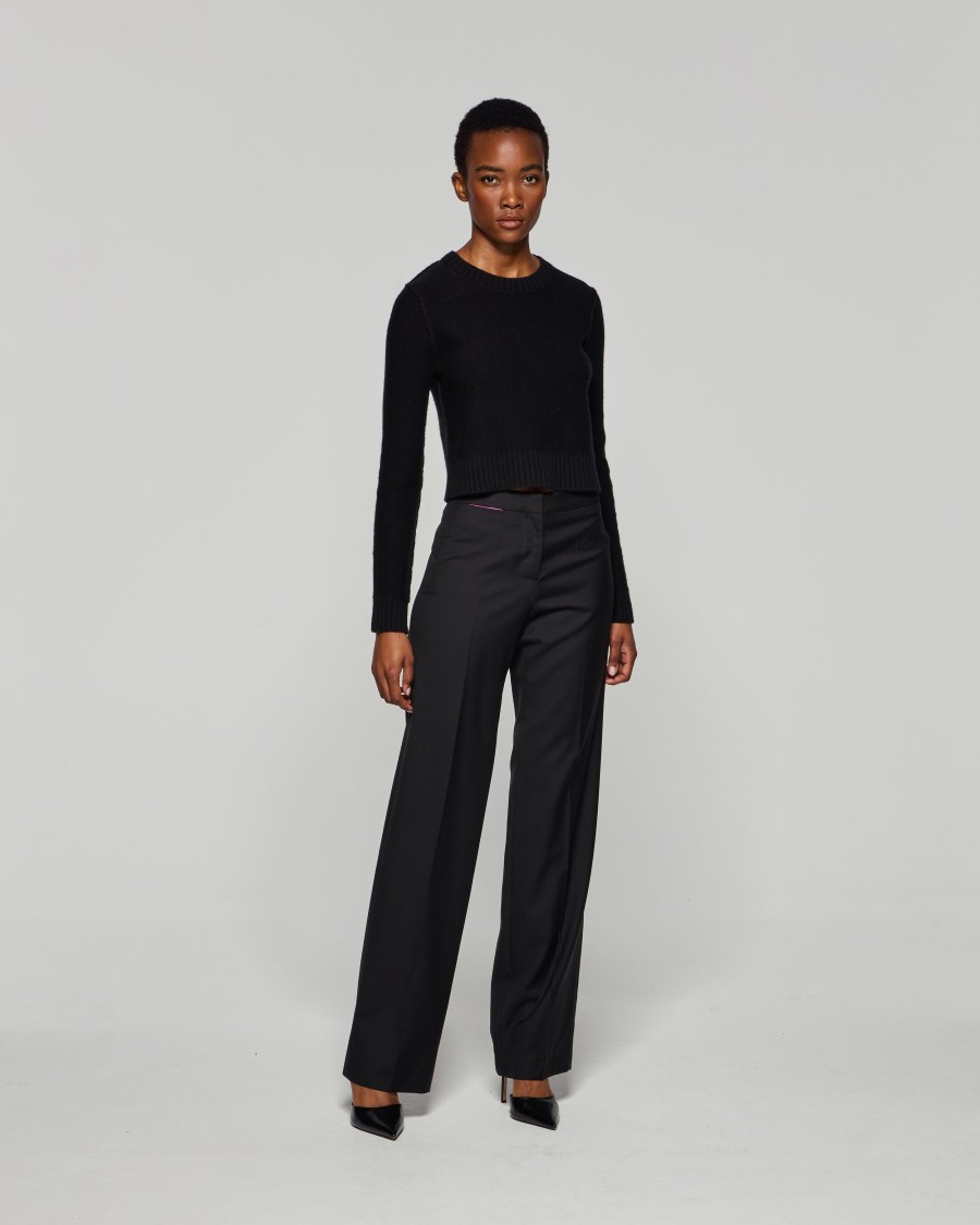 Serena Bute Wool Tapered Trouser - Black In Black