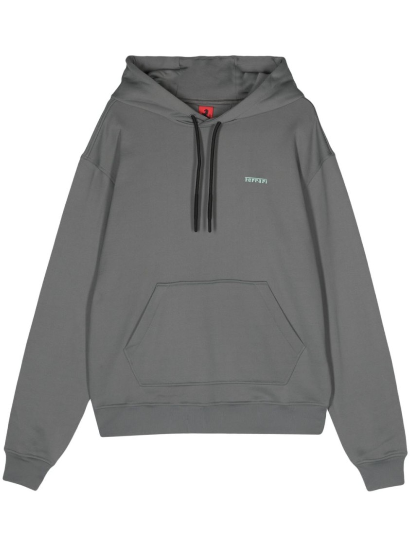 Ferrari Drop-shoulder Jersey Hoodie In Grey