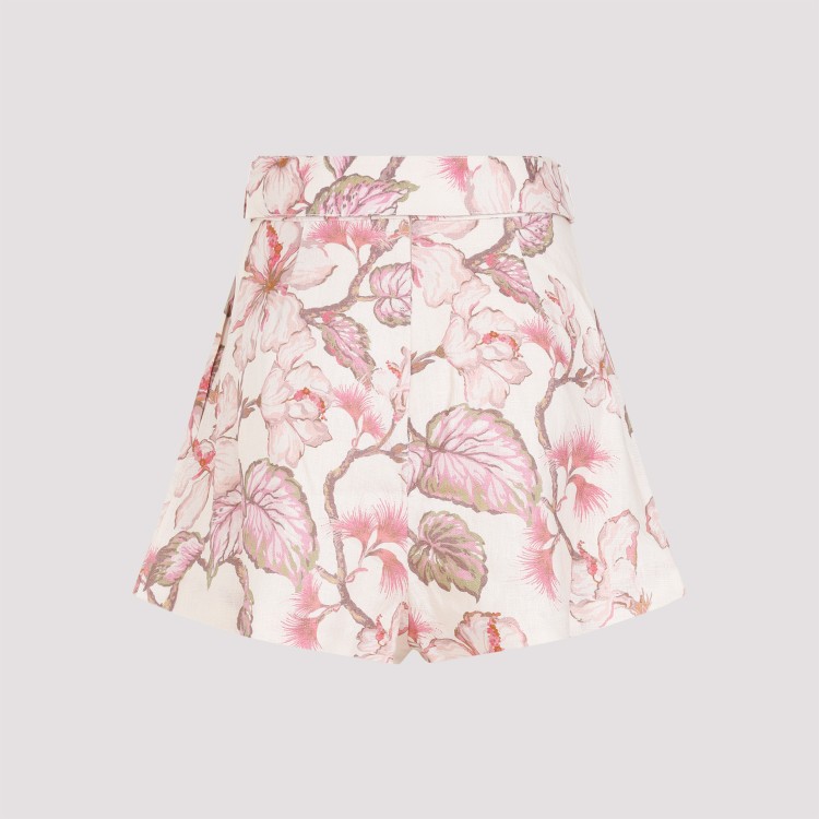 Shop Zimmermann Matchmaker Tuck Coral Hibiscus Linen Shorts In Neutrals