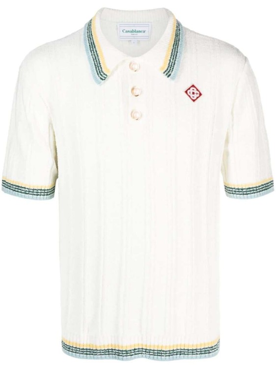 Shop Casablanca White Ribbed-knit Polo Shirt
