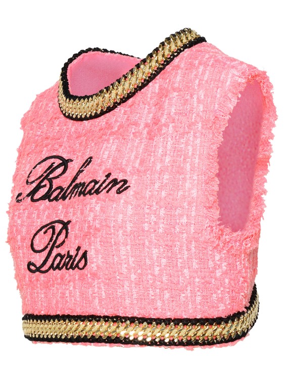 Shop Balmain Short Top In Pink Cotton Blend