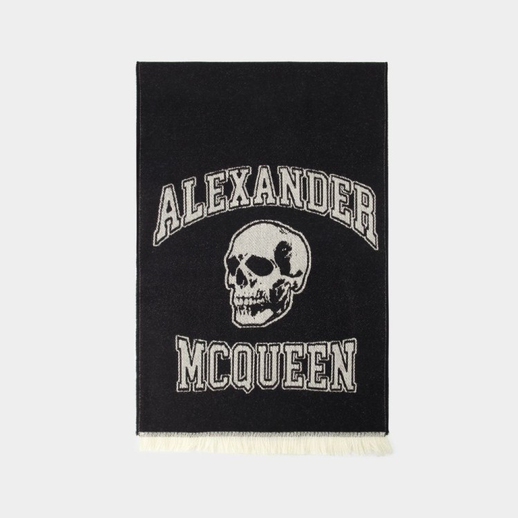 Alexander Mcqueen Alexander Mc Queen Logo Wool Scarf In Black