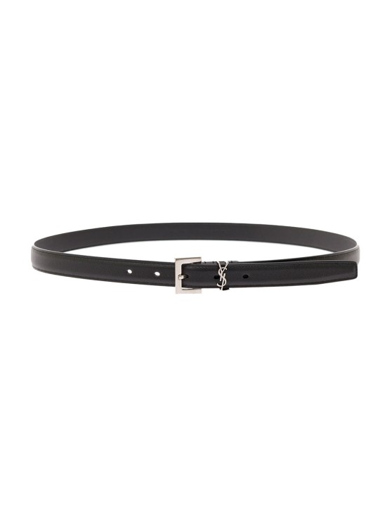 Saint Laurent Cassandra' Black Belt With Silver-tone Buckle In Leather In Gray