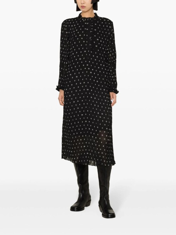 Shop Ganni Monogram-print Pleated Midi Dress In Black