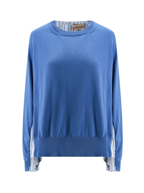 Shop Semi-couture Cotton Sweater With Shirt Detail In Blue