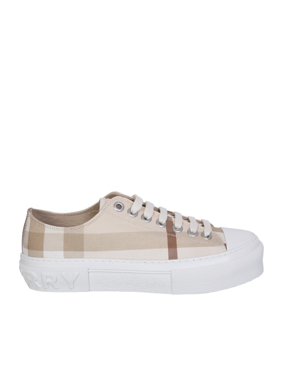 BURBERRY BEIGE LOW SNEAKERS WITH ALL-OVER CHECK MOTIF