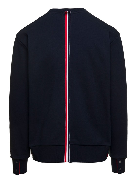 Shop Thom Browne Blue Crewneck Sweater With Logo Patch And Rwb Detail In Cotton In Black