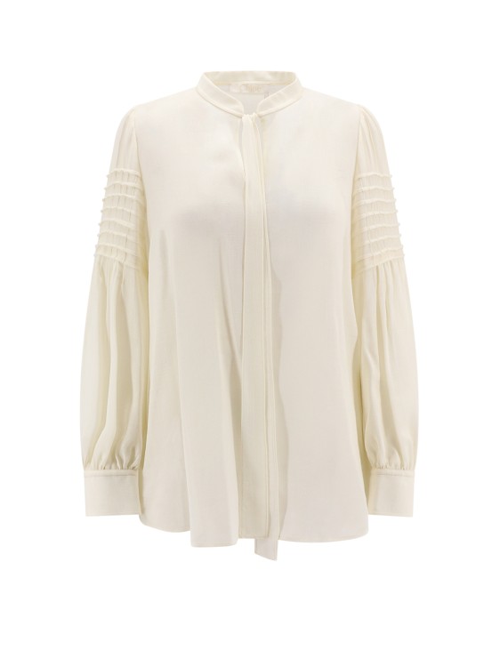 Shop Chloé Virgin Wool Shirt With Frontal Bow In Neutrals