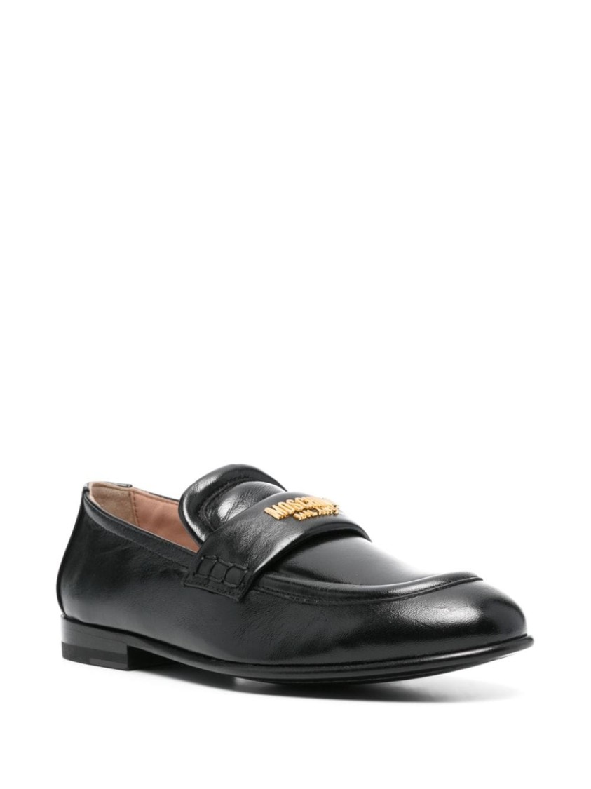 Moschino Leather Loafer Stitched Moc Polished In Black