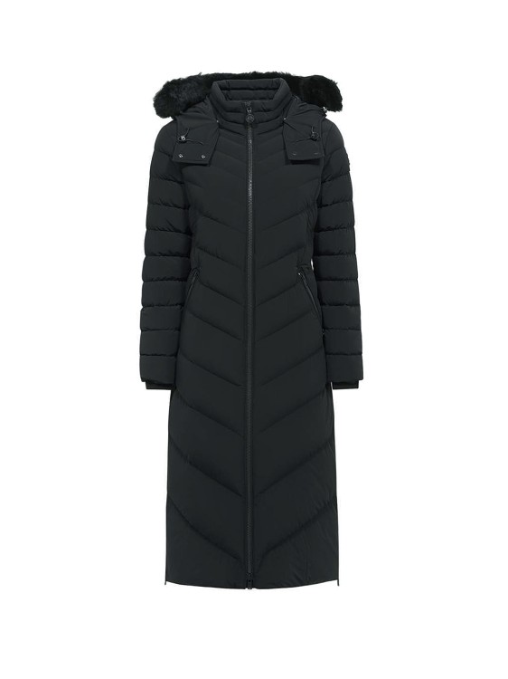 Shop Moose Knuckles Padded Long Jacket With Removable Fur Detail In Black