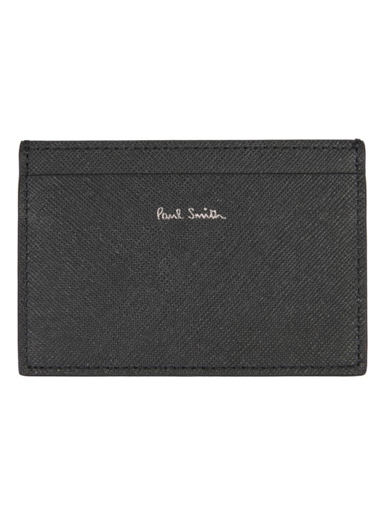 Shop Paul Smith Card Holder In Black Leather With Multicolor Print In Grey