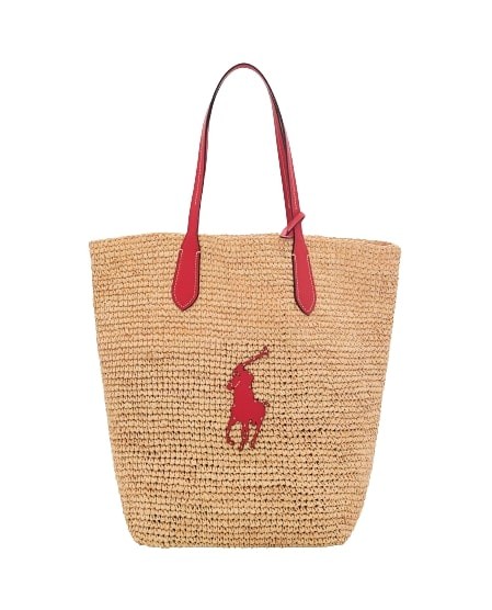 Shop Polo Ralph Lauren Straw Tote Bag W/logo In Brown