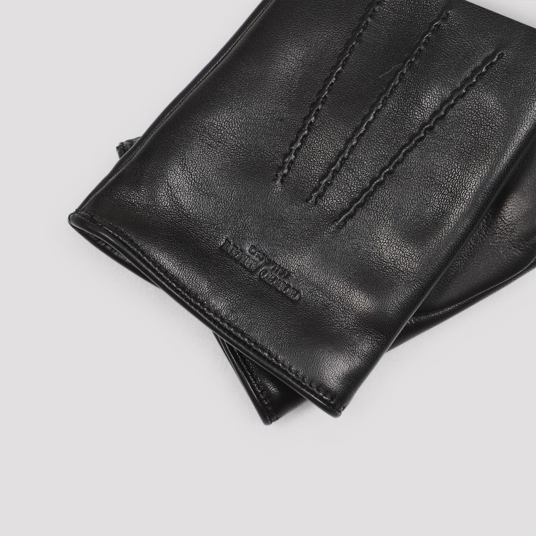 Giorgio Armani Black Leather Gloves In Black