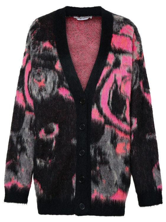 Shop Msgm Two-tone Mohair Blend Cardigan In Black