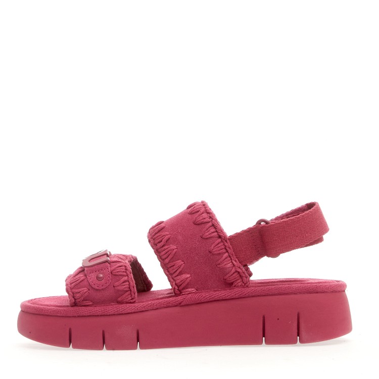 Shop Mou Wedge With Two Bands In Fuchsia Suede In Pink