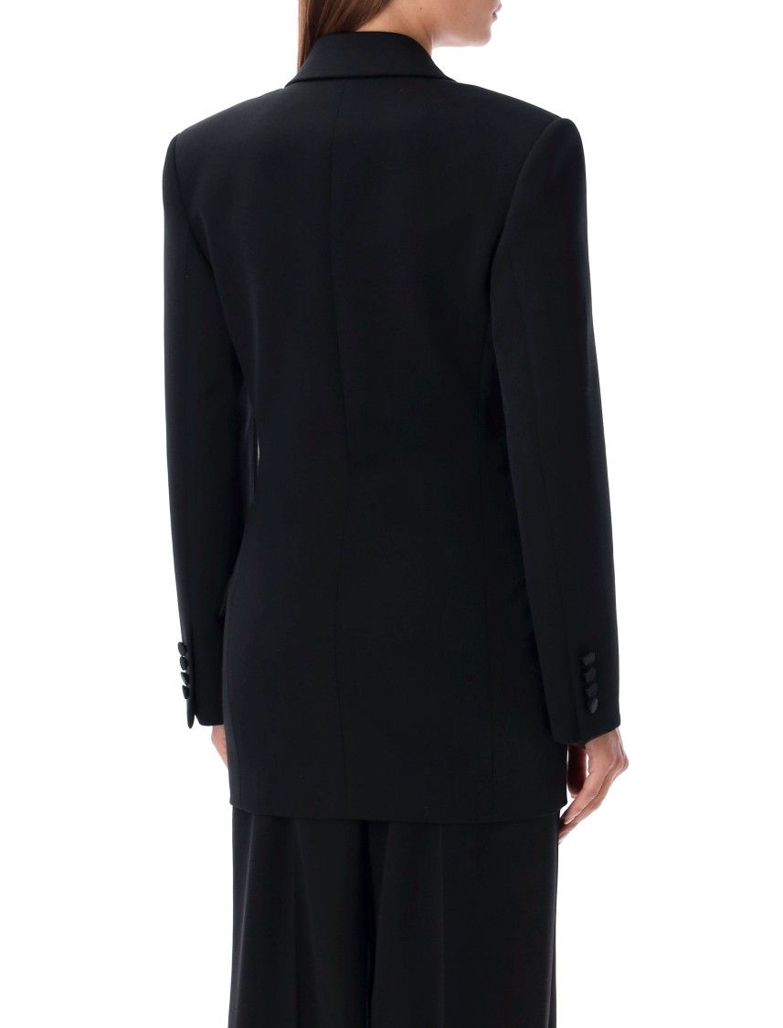 Saint Laurent Leger Armure Double-breasted Blazer In Black