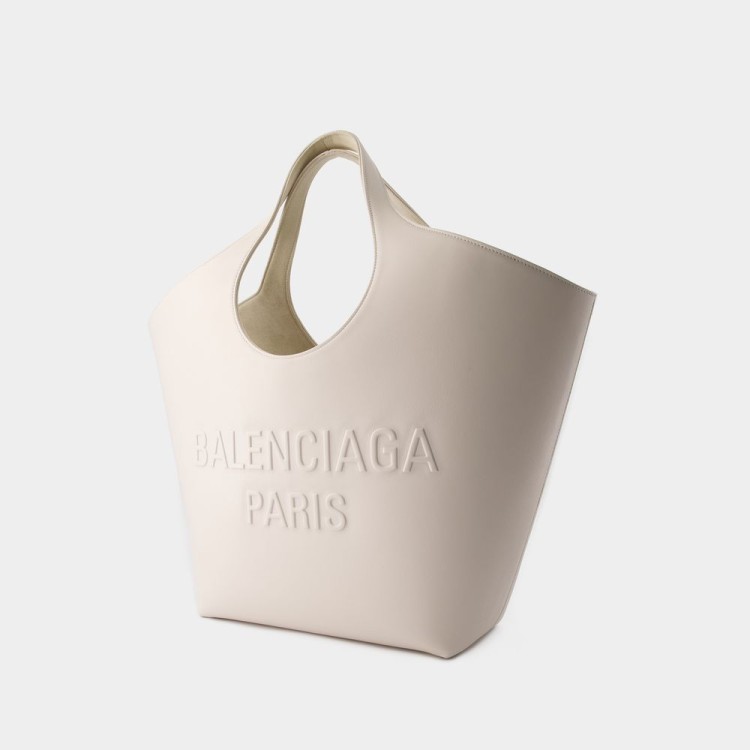 Shop Balenciaga Mary Kate Tote - Leather - Nacre In Grey