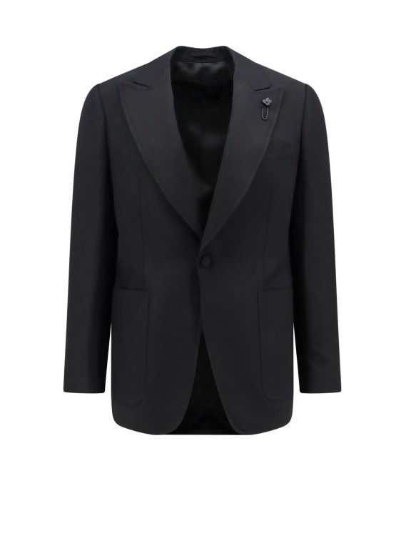 Shop Lardini Viscose Blend Blazer With Iconic Brooch In Black