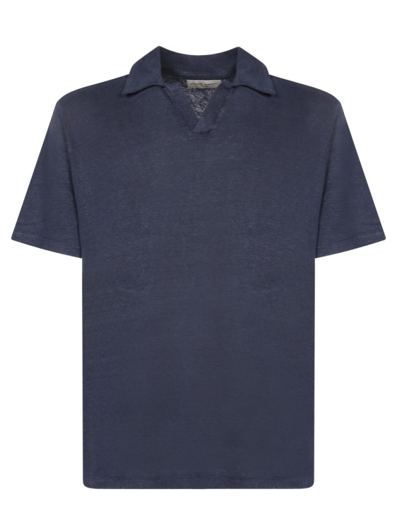 Shop Officine Generale Linen Polo Shirt In Blue
