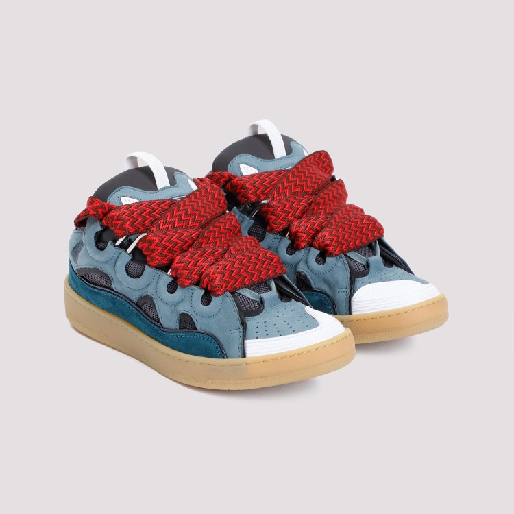 Lanvin Curb Sneakers In Suede And Fabric Color Blue And Red In Blue
