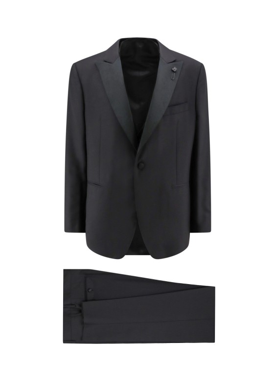 Shop Lardini Wool Tuxedo With Vest In Black