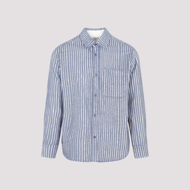 Shop Craig Green Hand-frayed Stripe Blue Chalk Cotton Shirt In Grey