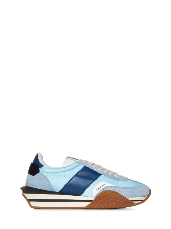 Shop Tom Ford Light Blue Suede And Fabric Sneakers