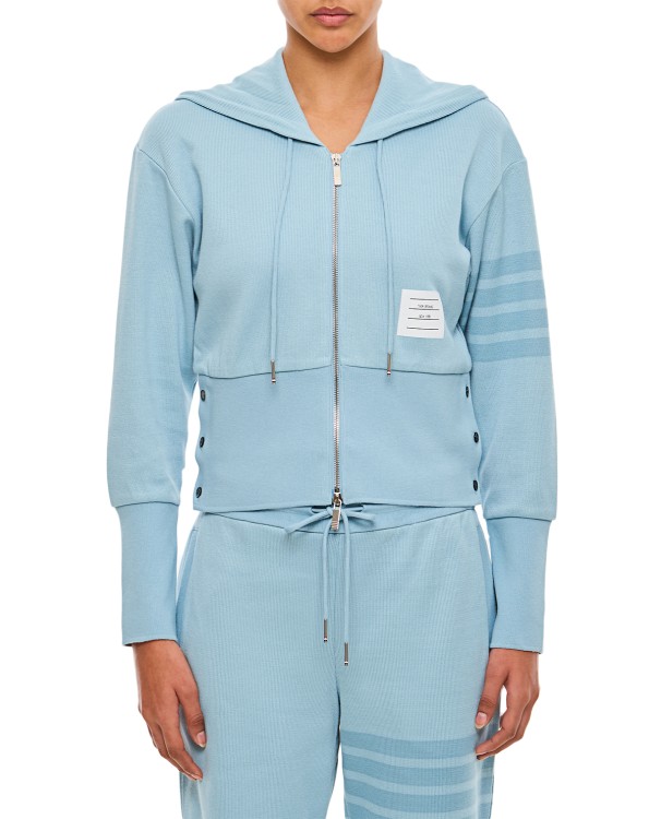 Shop Thom Browne Blouson Zip Up Hoodie In Double Face Knit In Blue