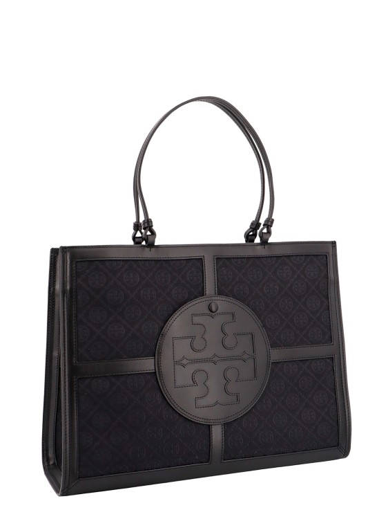 Shop Tory Burch Canvas And Leather Shoulder Bag With Frontal Logo In Black
