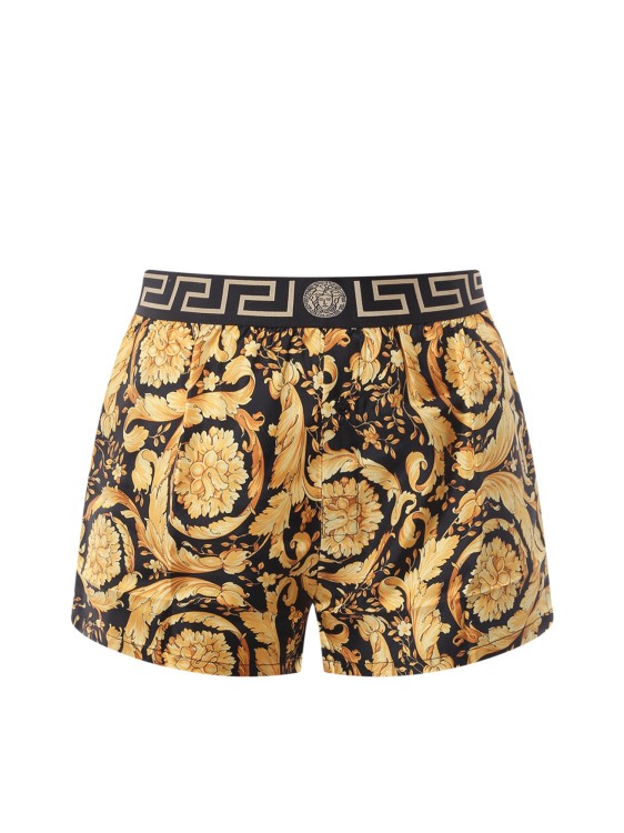 Versace Silk Pajama Shorts With Barocco Print In Brown