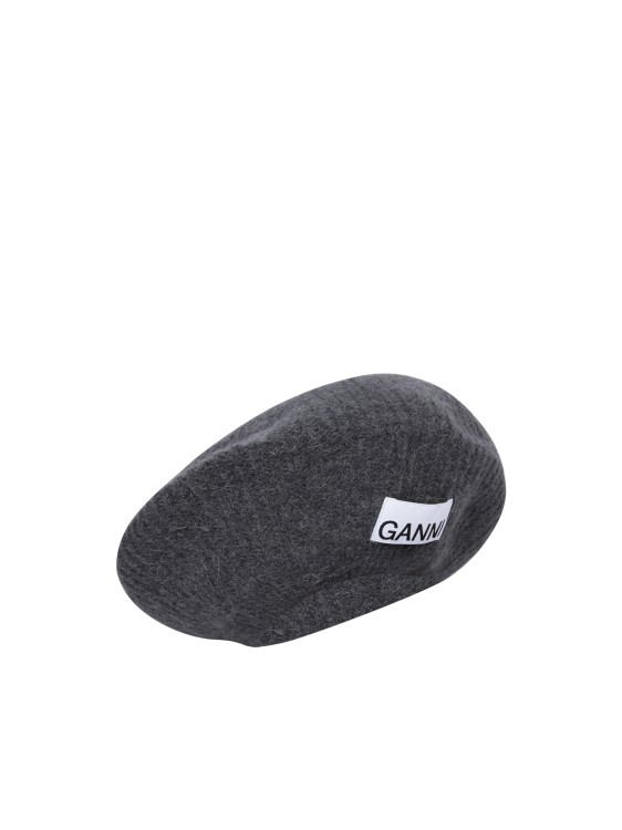 GANNI WOOL BERET HAT WITH LOGO PATCH