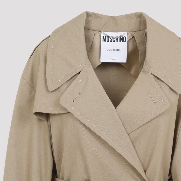 Moschino Cotton Blend Gabardine Long Trench Coat In Brown