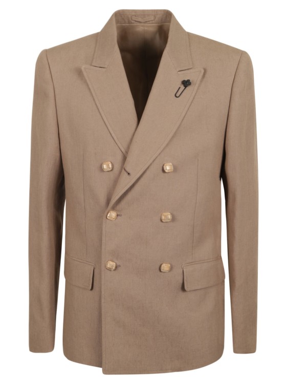 Shop Lardini Taupe Brown Double-breasted Jacket In Neutrals