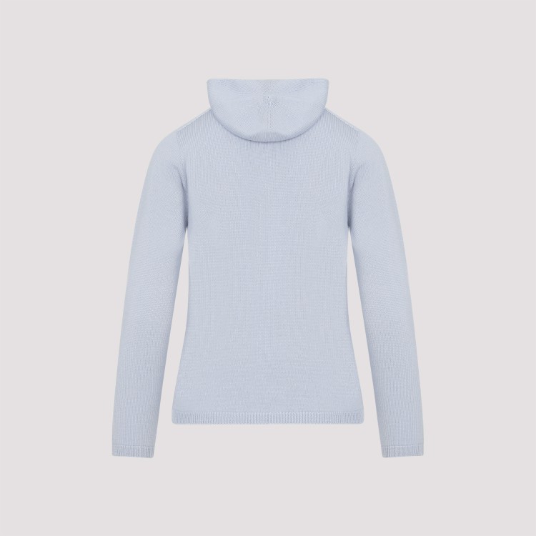 Shop Max Mara Paprica Light Blue Virgin Wool Knit Hoodie In White