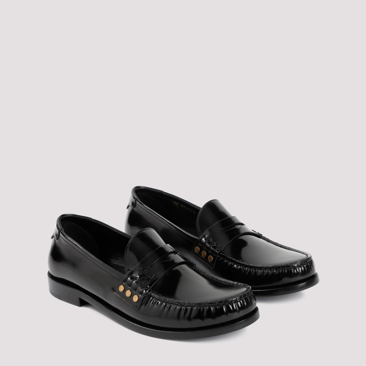 Shop Saint Laurent Black Brushed Leather Loafer