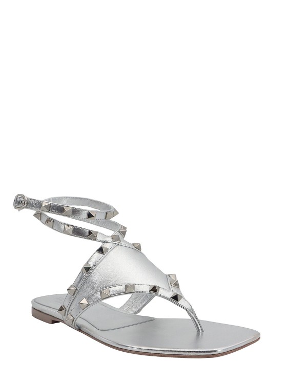 Shop Valentino Rockstud Laminated Leather Sandals In White