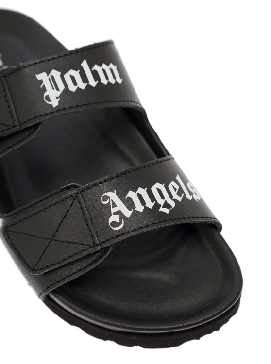 Shop Palm Angels Slides With Logo And Touch Strap In Black Leather