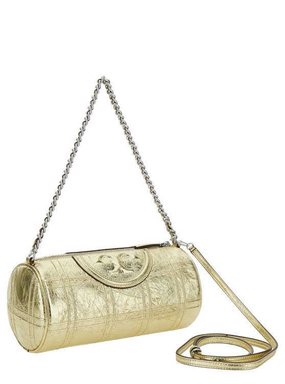 Tory Burch Gold Shoulder Bag With Embossed Double T Logo In Metallic Leather In Neutrals