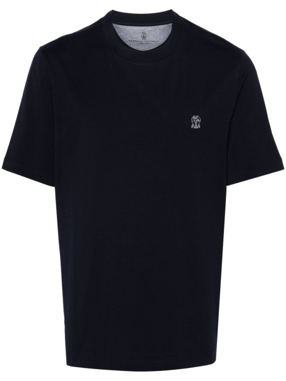 Brunello Cucinelli Navy Blue Cotton T-shirt In Black